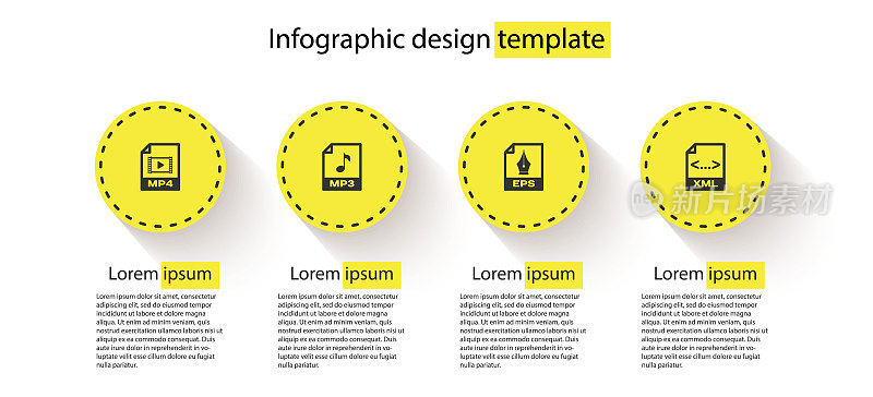Set MP4 file document, MP3, EPS and XML. Business infographic template. Vector